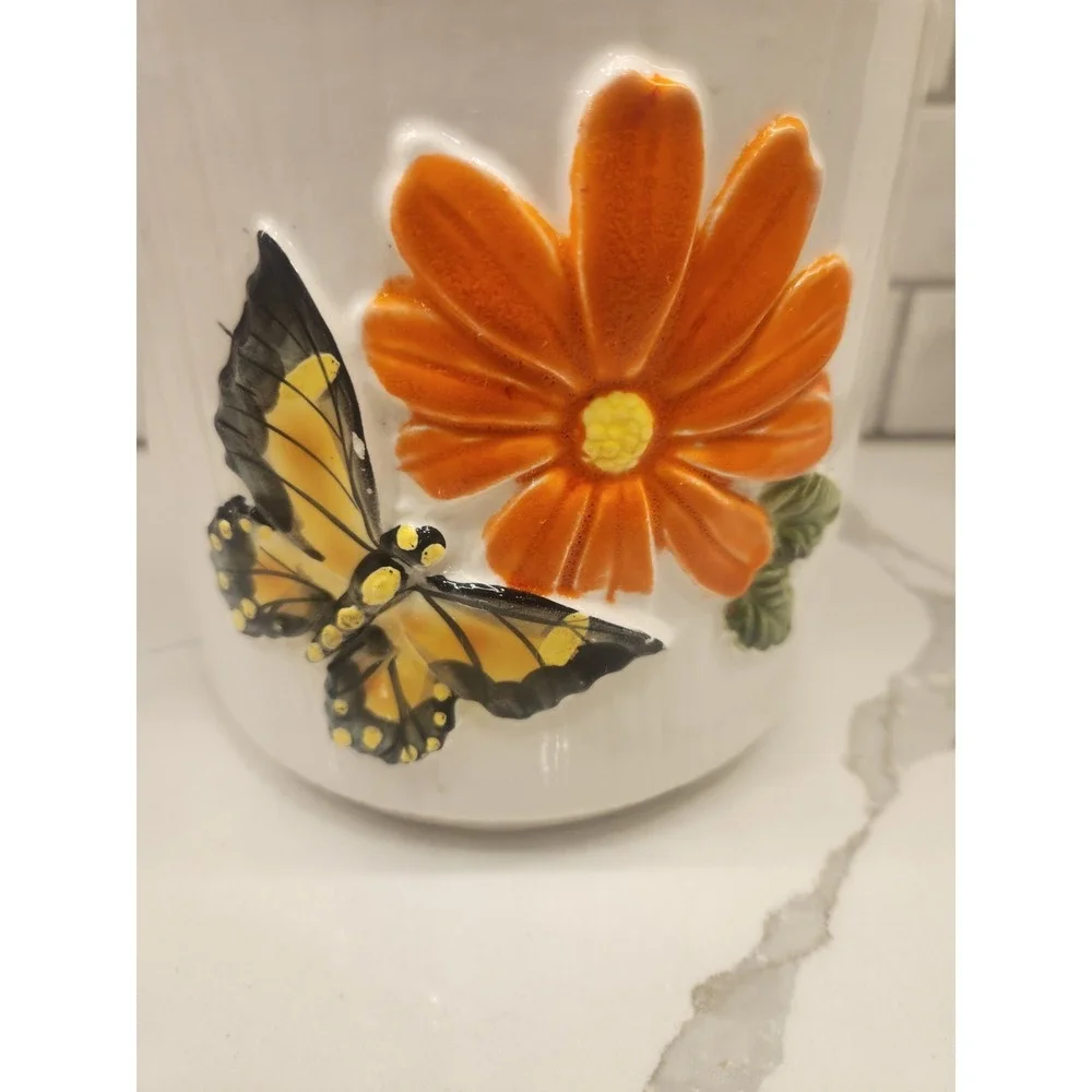 Vintage 3D Butterfly Kitchen Canister Storage Jar Floral Cottagecore Lidded